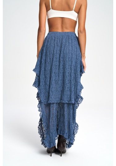 Mireya Asimetrik İndigo Dantel Etek İndigo