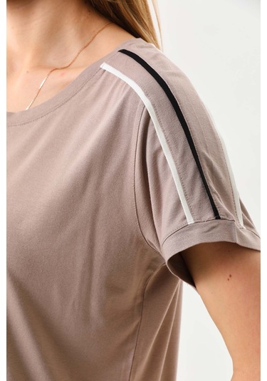 Sistas Kadın Bisiklet Yaka Kısa Kol Bluz 23025 Bej