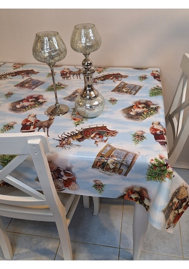 Yeni Yıl Desenli Elyaflı Pvc Masa Örtüsü Silinebilir Ve Su Geçirmez Muşamba Mavi