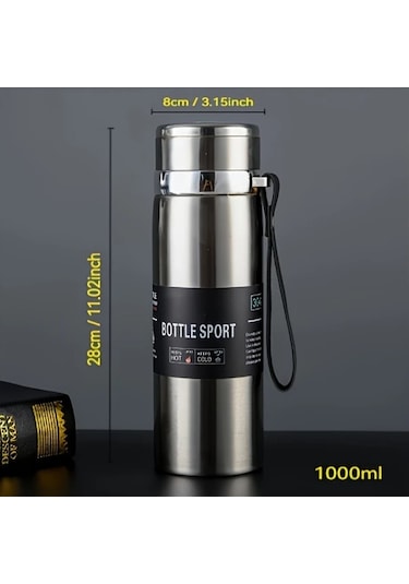 Techbloom Thermos Flask 1000ml Kırmızı Kahverengi Siyah Termos Sıcak Soğuk Tutan Seyahat Kamp Ofis Spor