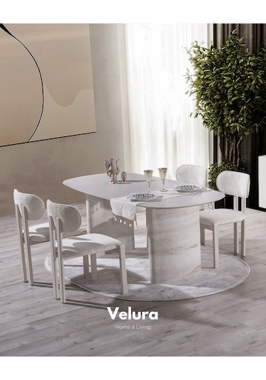Moon Yemek Odası Takımı Yemek Masası + 4 Adet Sandalye Kırık Beyaz