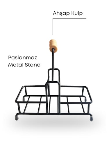 Metal Standlı Ahşap Detaylı Bulaşık Deterjanı Ve Sıvı Sabunluk