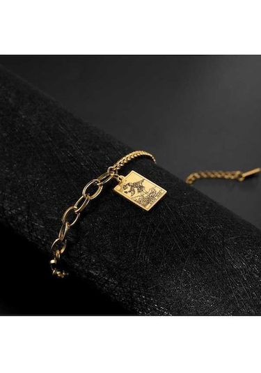 Fastbuy Tarot Kartı Bilezik Kadın Erkek Altın Renk Paslanmaz Çelik Binbaşı Arcana Muska Takı Hediyeler The World Altın Altın