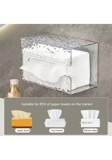 Xuweiwei 1 Adet Buzul Desenli Plastik Mendil Kutusu, Delmeksiz Kendinden Yapışkanlı, 17.8x11.5x9.5 Cm Şeffaf Duvar Mendilliği Şeffaf