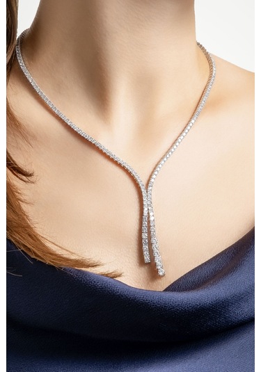 Davet Şıklığı 18 Ayar Beyaz Altın Kaplama Gümüş Su Yolu Gerdanlık Beyaz