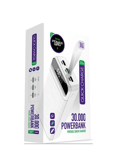 Powerway Pd 22.5w 30.000 Mah 3.0 Hızlı Şarj Gerçek 30.000 Mah Qc30 Powerbank BEYAZ