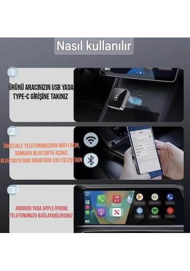 Xuda Carplay Android+ios Apple İphone Uyumlu Bluetooth+wifi Otomatik Tak Ve Çalıştır  Carplay Minik Yeni Nesil Basit Kurulum Diğer  --