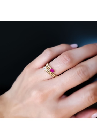 Engingold 14 Ayar Altın Damla Taşlı Yüzük Ay11653