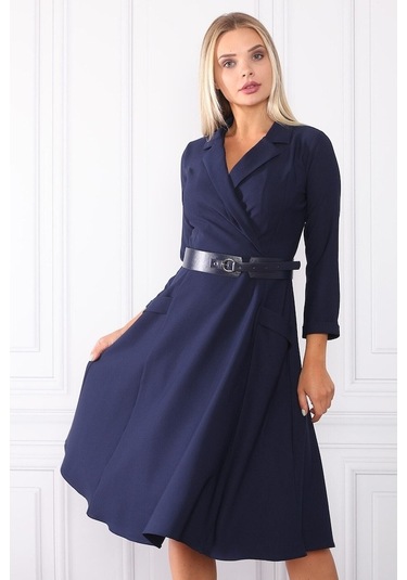 E.T.'S Element'S Kadın Kruvaze Yaka Elbise Lacivert