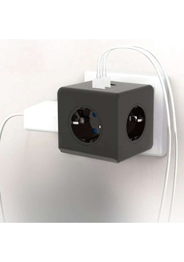 Termal Akım Korumalı Priz Çoklayıcı - 3 Usb - 3 Priz Girişli Küp