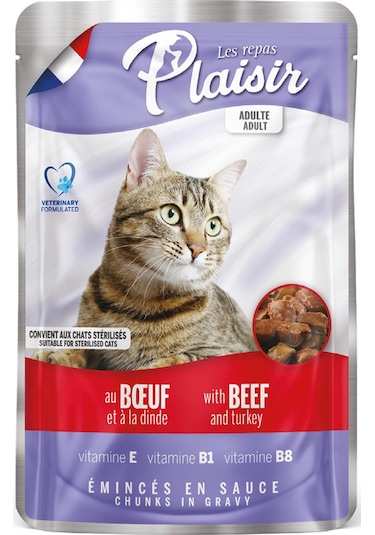 Plaisir Sığır Etli ve Hindili Pounch Yetişkin Yaş Kedi Maması 8 x 100 G