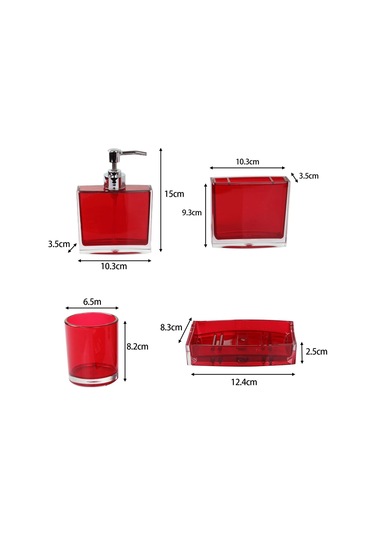 Suntek 4x Losyon Dispenser Bardak Diş Fırçası Tutucu Seti Kırmızı