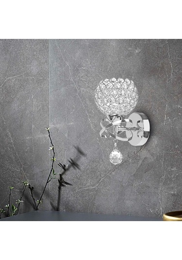 Homyl Kristal Duvar Işıkları Başucu Koridor Lambası Gümüş Gümüş