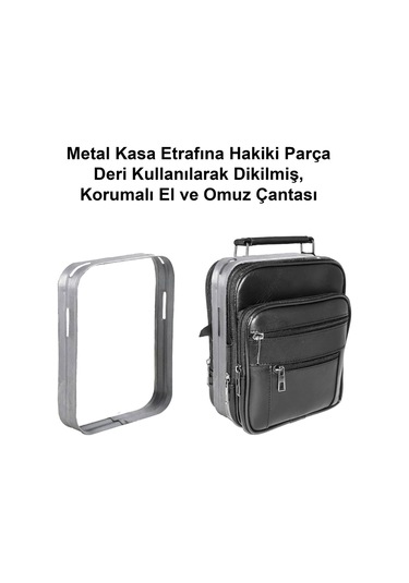 Lederax Hakiki Deri Çelik Kasalı El Çantası Büyük Boy Ld119 Siyah