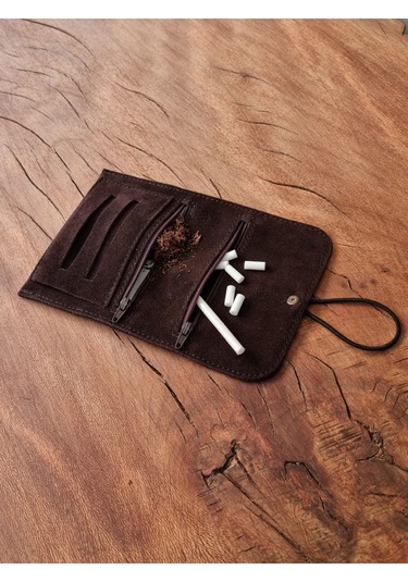 Tütün Kesesi Cüzdan Tütünlük Gerçek Süet Deri Açık Boyut: 13cm 19cm Kapalı Boyut: 7cm 13cm