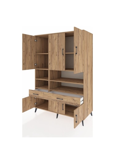 Kronos Dolap 8 Raflı 2 Çekmeceli 6 Kapaklı 132x59x195 Çam-çam/çam Atlas Çam/atlas Çam