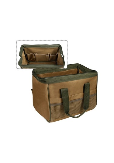 Pazly Takım Torbası Fermuarlı Geniş Açılış Dış Ceplerli Takım Organizasyonu Kahverengi Yumuşak Taraflı Tuval Alet Çantası 32x18x24cm