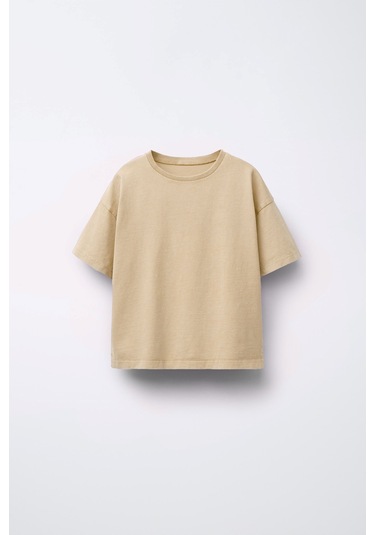 Zuzunga Unisex Basic Kısa Kollu Çocuk T-shirt Bej