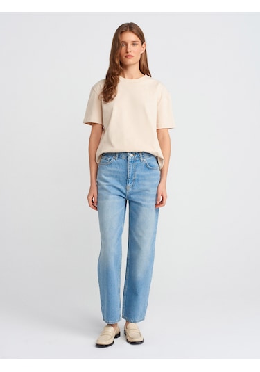 Dilvin 30312 Dekoratif Dikişli Bisiklet Yaka Tshirt-taş Taş