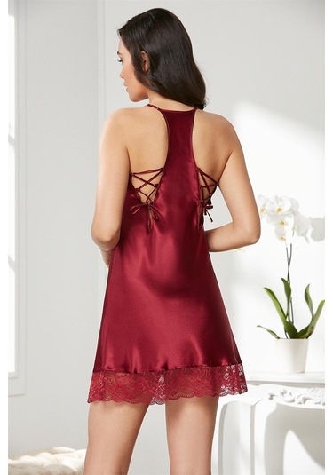 Pierre Cardin 870 Kadın İp Askılı Saten Gecelik-bordo Bordo