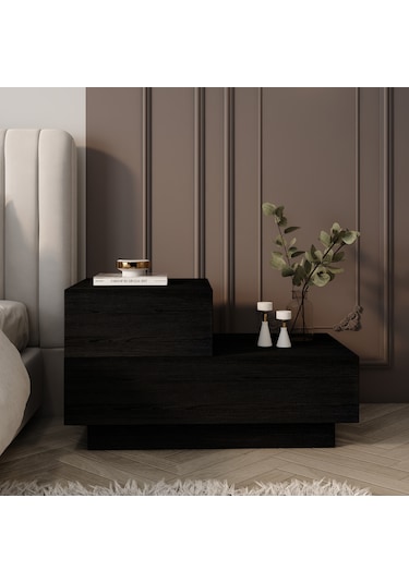 Kayra Kmd002 Led Işıklı Komodin 2 Çekmeceli Modern Tasarım Ahşap Siyah