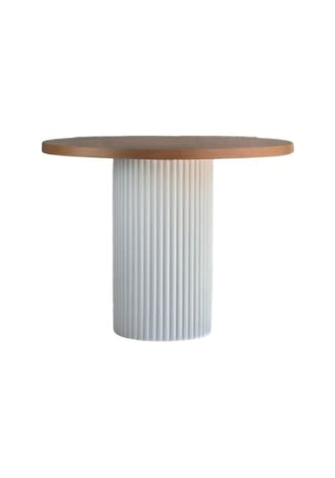 Arya Yuvarlak Ahşap Bohem Masa 110x110 Beyaz - Naturel