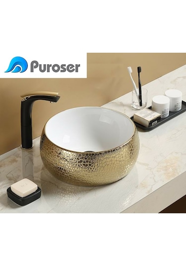 Puroser Arova Altın Tezgah Üstü Çanak Lavabo