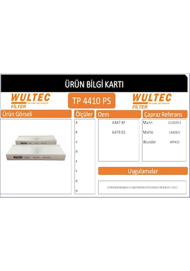 Tp 4410 Polen Fıltresı Cıtroen Berlıngo Iıı Y.m 08- Kısa Tip Olan
