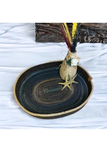 Hasır Sepet, Oval Jüt Sepet, %100 Doğal Hasır Sepet, Çok Amaçlı Dekoratif Hasır Sepet, Organizer 001