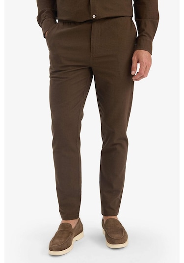 Defacto %100 Pamuk Slim Fit Beli Lastikli Keten Görünümlü Cepli Düz Paça Jogger Pantolon D2671ax25aubn534 Kahve