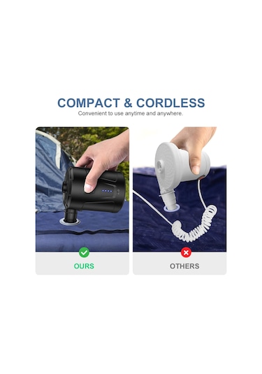 jmsstore Elektrikli Hava Pompası 5000mah Dahili Pil 3 Nozullu Siyah Hızlı Doldurma