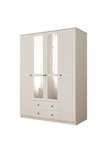 Rabi Mobilya Diva Country 4 Kapak 2 Çekmece Aynalı Mega Gardırop