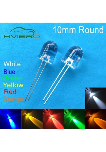 Sarı 50x 10mm Yuvarlak Üst Ultra Yayan Diyotlar Led Sarı Uv Pembe Turuncu Işık Diyot Lamba Ampulü