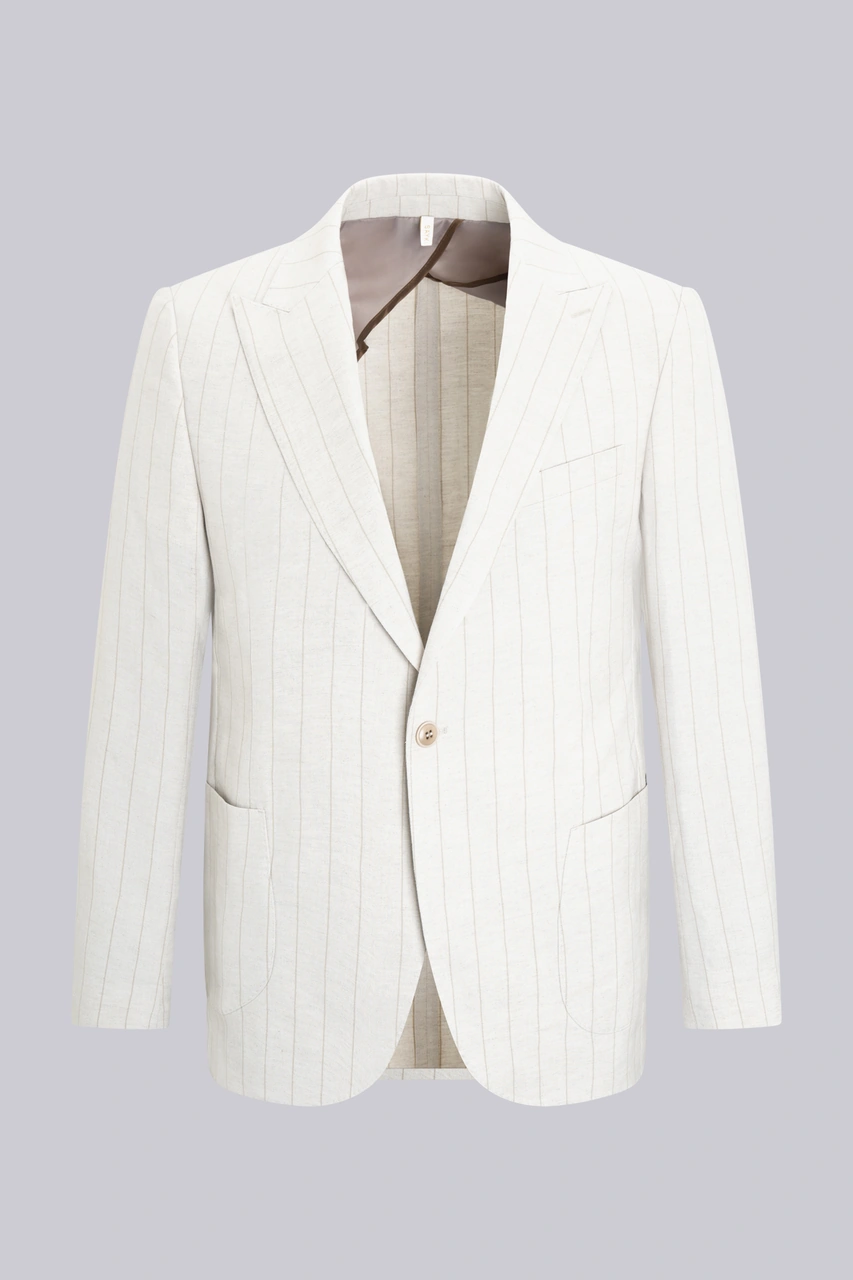 Keten Slim Fit Sivri Yaka Çizgili Keten Casual Takım Elbise Keten Ç.