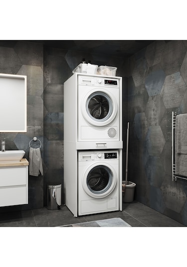 Aqua Bagno Voca Smartbox Çamaşır Ve Kurutma Makinesi Dolabı -çekmeceli Beyaz