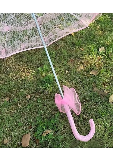 Atay Garage Şemsiye Gelin-düğün-özel Günler İcin Pembe Düz Renk Dantelli 60-58 Boyutlarinda Pembe