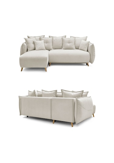 Puffy Sandıklı Köşe Koltuk Krem Sol Köşe Krem