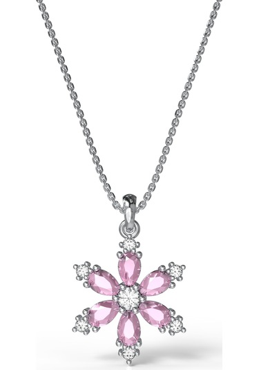 925 Ayar Pembe Kuvars Taşlı Rodyum Lotus Çiçeği Gümüş Kolye Rn10304 Gümüş