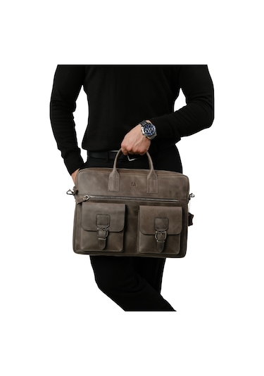 Mft Leather Hakiki Deri Laptop El Çantası Loreen 2230 Tiguan Gri