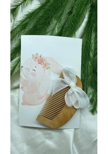 Kişiye Özel Bebek Hediyeliği Tavşan Temalı Kart & Ahşap Tarak Doğal Ahşap Karta İsim Yazılabilir/kişiselleştirilebilir