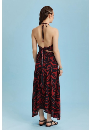 Salaş Kırmızı Siyah Asimetrik Etek 001