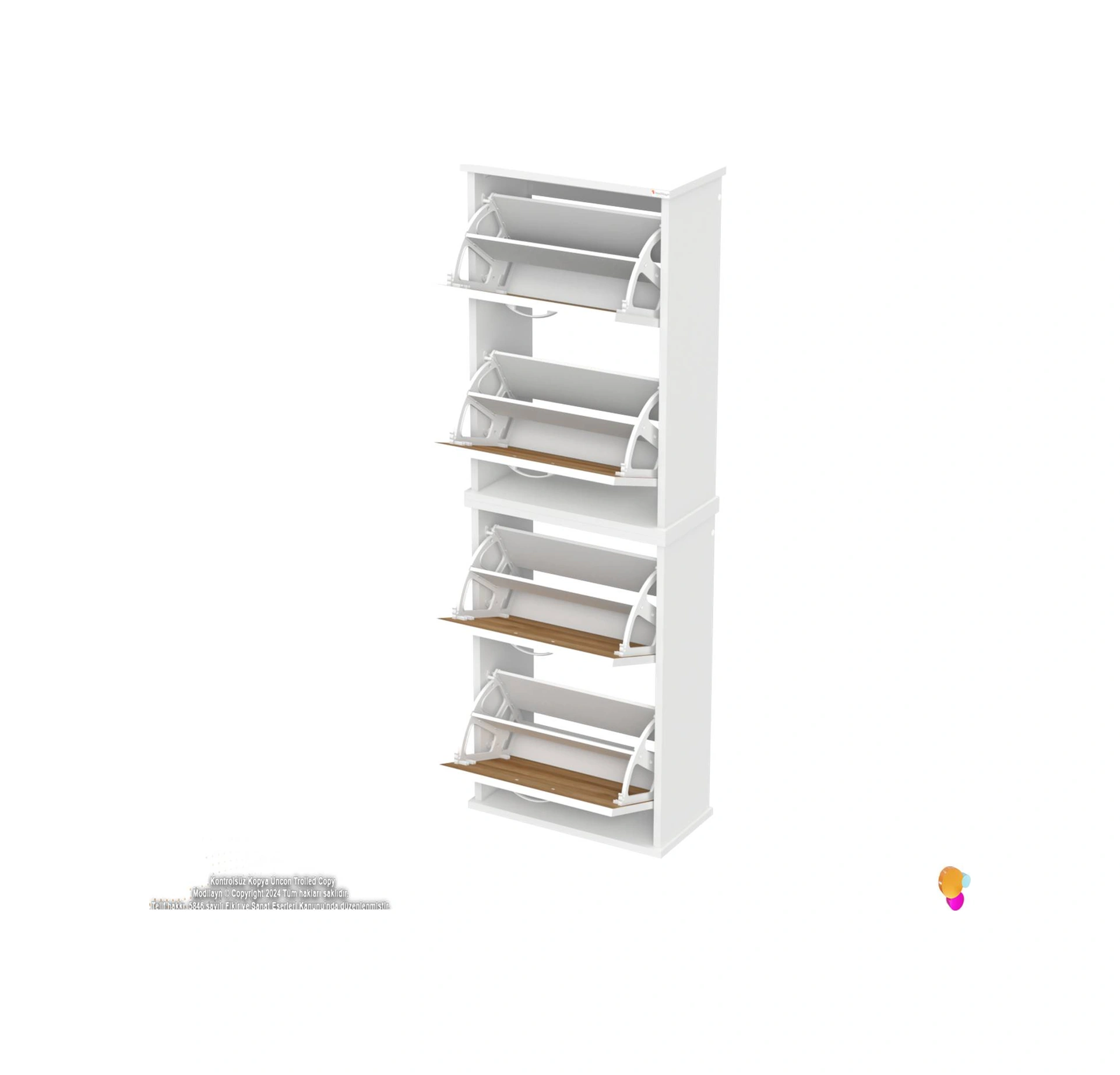 Asaf 2 Li Meşe Renk Asma Ayakkabılık Antre 4 Düşer Kapak 8 Göz Bölme Ayakkabılık 52x148x25,5 Cm Meşe