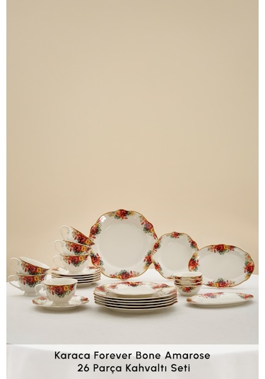 Karaca Forever Bone Amarose 26 Parça 6 Kişilik Kahvaltı Takımı Beyaz