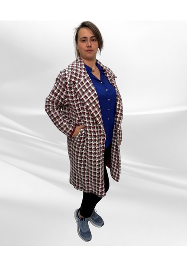 Kaz Ayağı Desenli Astartlı Siyah Beyaz Kaban Gri Bordo