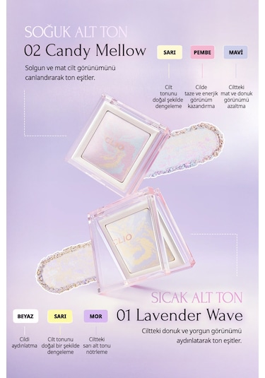 Ton Eşitleyici & Sabitleyici, İnce Yapılı, Işıltılı Pudra Clıo Light Setting Powder 01 Lavender Wave 01 Lavender Wave