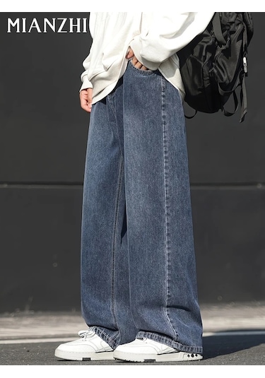 Willowhaven Gri Mavi Xl Erkek Hafif Yıkama Bol Kesim Düz Paça Orta Esnek Bel & Düğme Jeans Gri Mavi