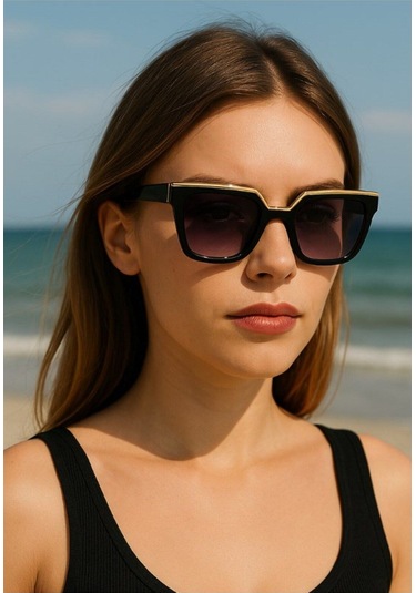 Yazın Favorisi Uv 400 Korumalı Güneş Gözlük Gold Üst Siyah Çerçeve Orta Boy Kadın Güneş Gözlüğü Uv 400 Korumalı Güneş Gözlük Siyah