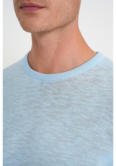 Comfort Fit Bisiklet Yaka Kısa Kol Spor Mavi Triko Tr 881 Mavi