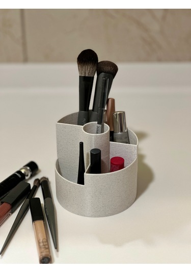 Şık Modern 5 Bölmeli Makyaj Organizeri - 10cm Mermer Beyazı