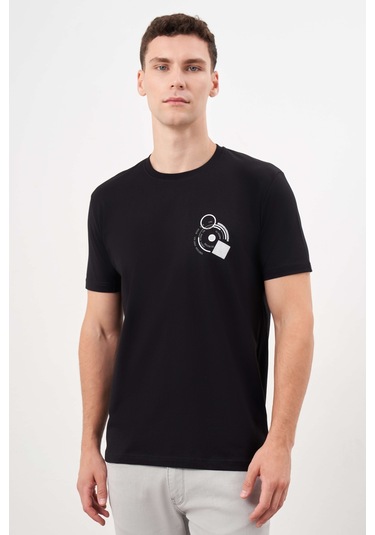 Erkek Siyah Trend Süprem Baskılı Bisiklet Yaka Dynamic Fit T-shirt 24ys018031001 Siyah